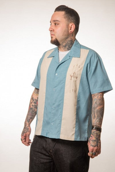 Steady Mens - Het Shake Down Bowling Shirt in Zeegroen / Steen