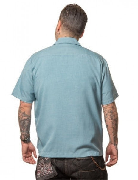 Steady Mens - The Shake Down Bowling Shirt in Sea Foam / Stone