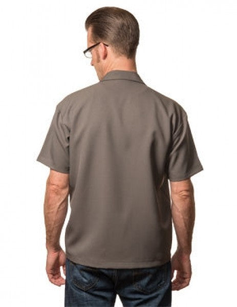 Steady Mens - Camicia da bowling in popeline a pannello largo in grigio scuro / nero