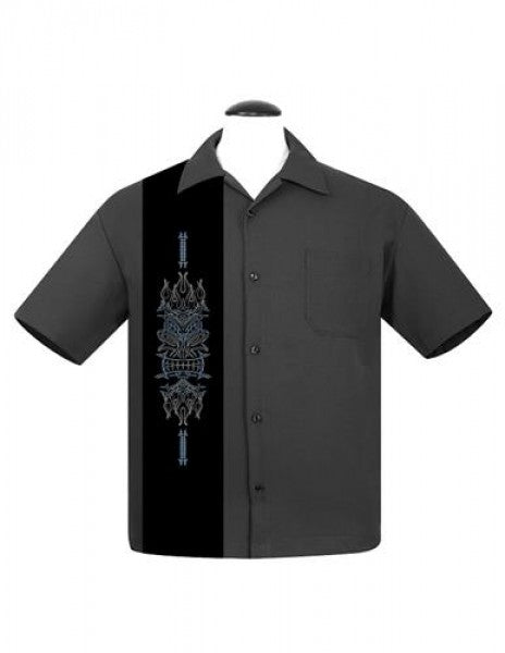 Steady Mens - Shirt Pinstripe Tiki Panel in dark gray