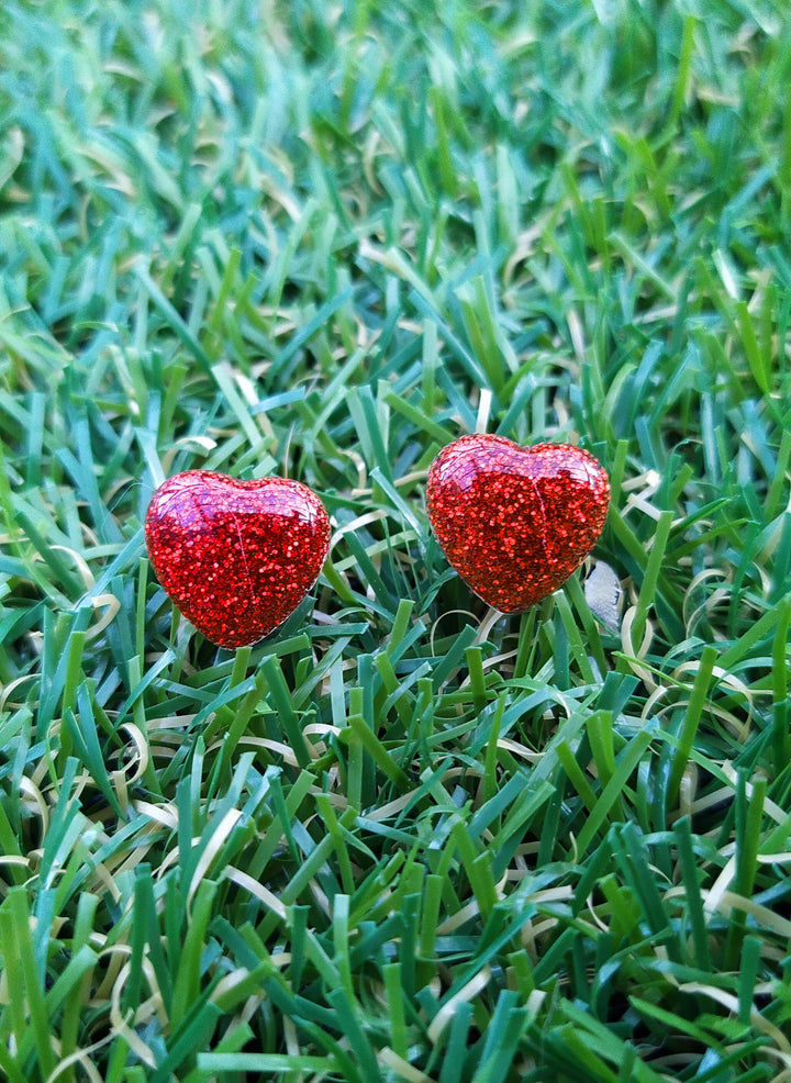 Glitz-o-Matic – Heart Glitter Earrings in red