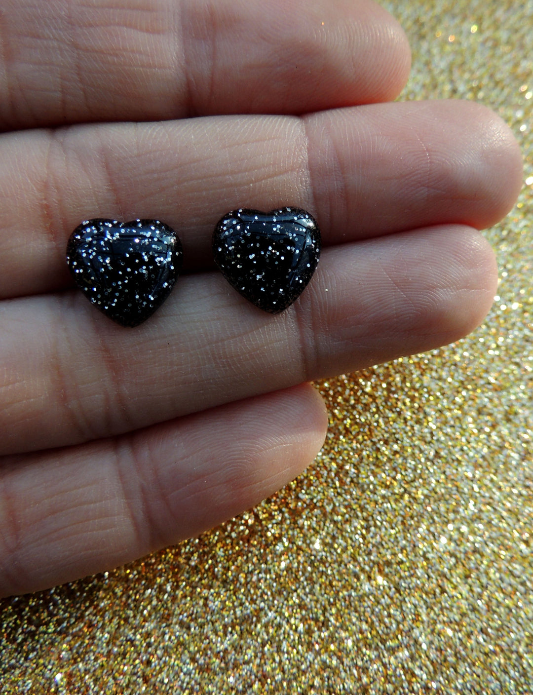 Glitz-o-Matic – Boucles d'oreilles Heart Glitter en noir