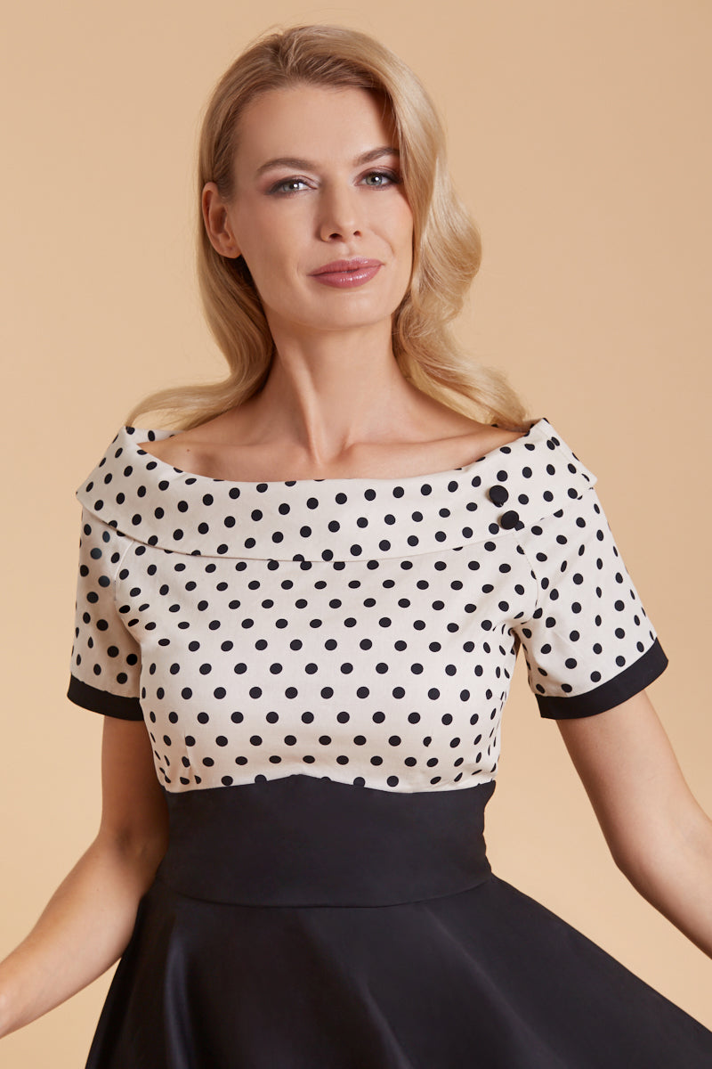 Dolly & Dotty -  Darlene Retro Swing Dress in sand / schwarz Polka