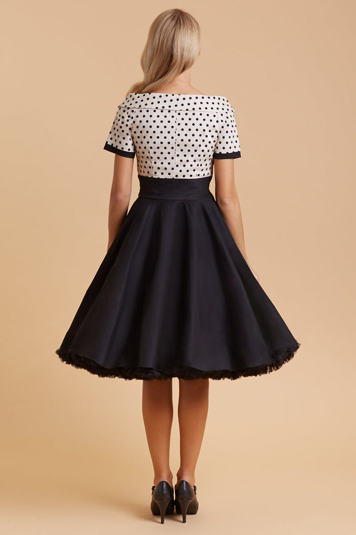 Dolly & Dotty -  Darlene Retro Swing Dress in sand / schwarz Polka