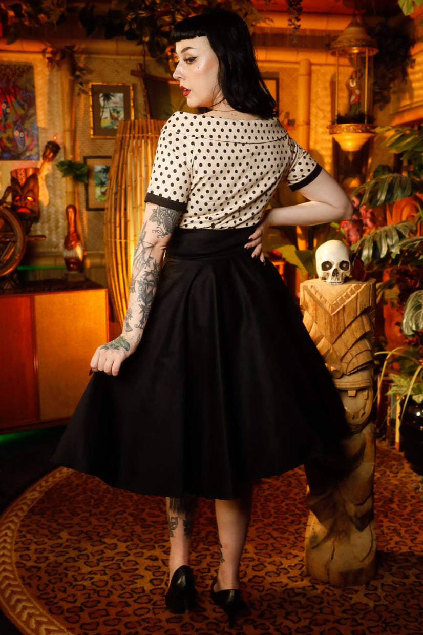 Dolly & Dotty -  Darlene Retro Swing Dress in sand / schwarz Polka