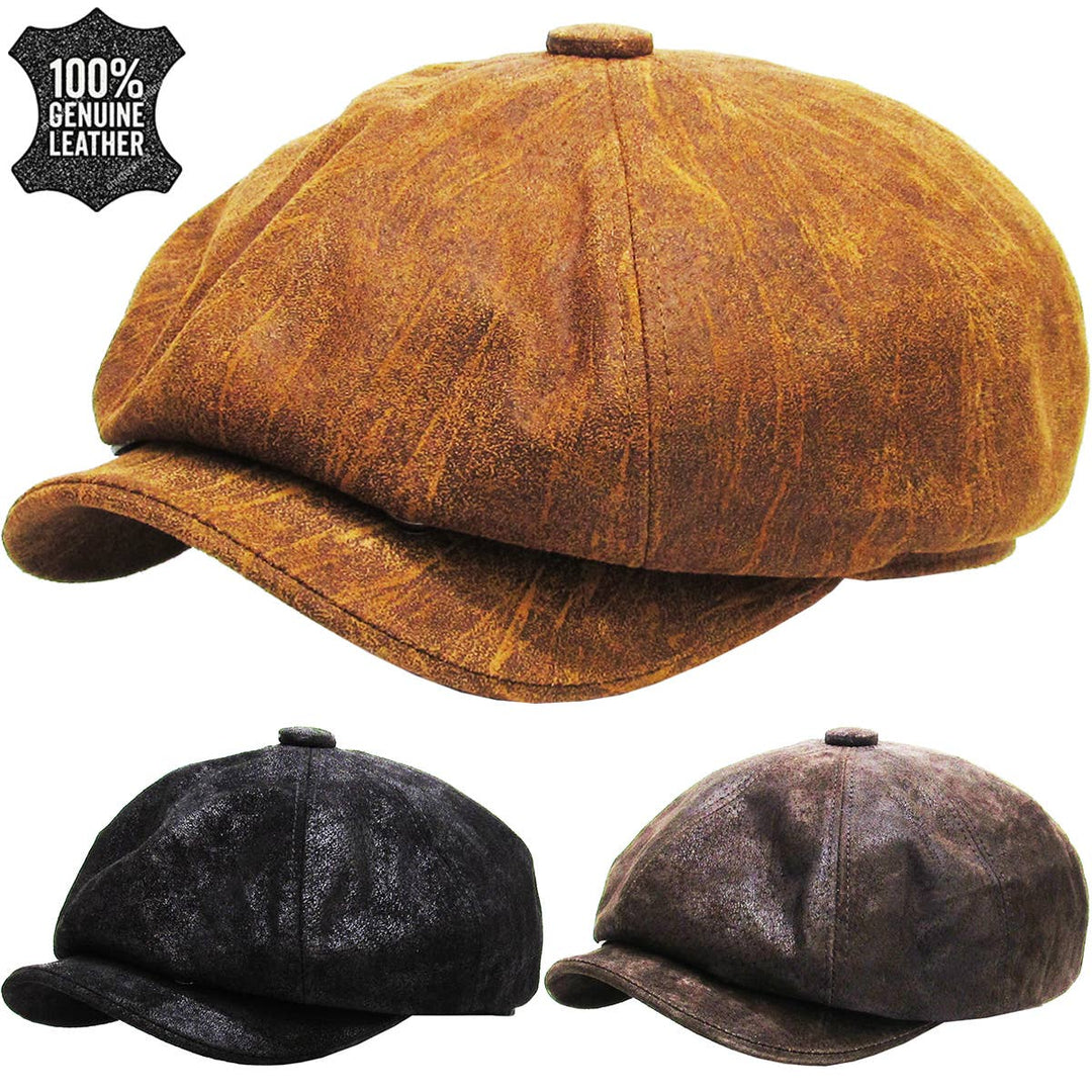 Casquette Ascot avec patte de boutonnage en cuir véritable, marron clair