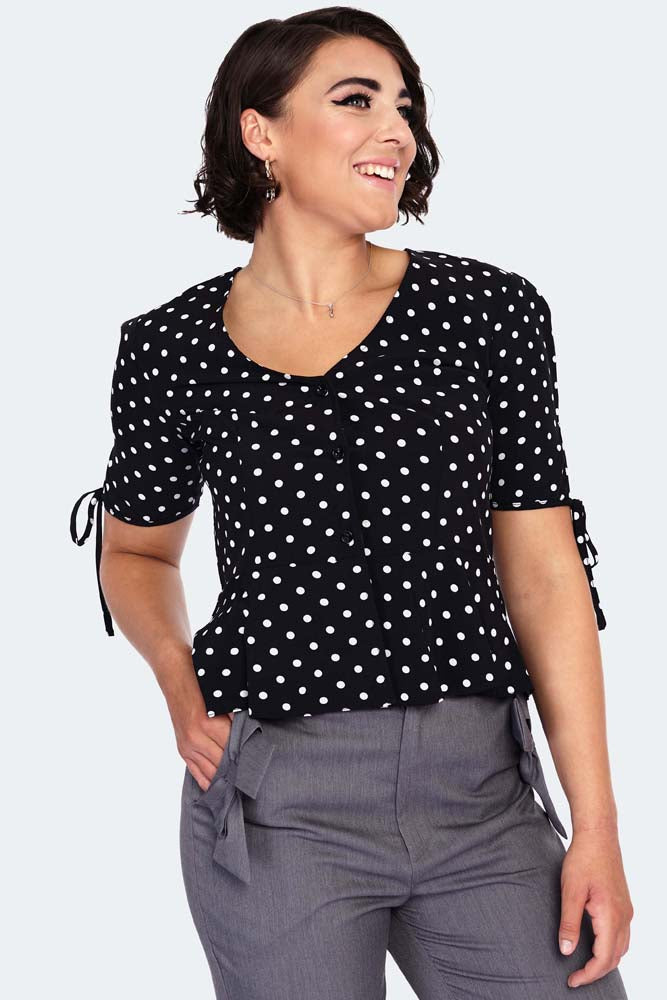 Voodoo Vixen – Alice Zwarte Polka Dot Blouse