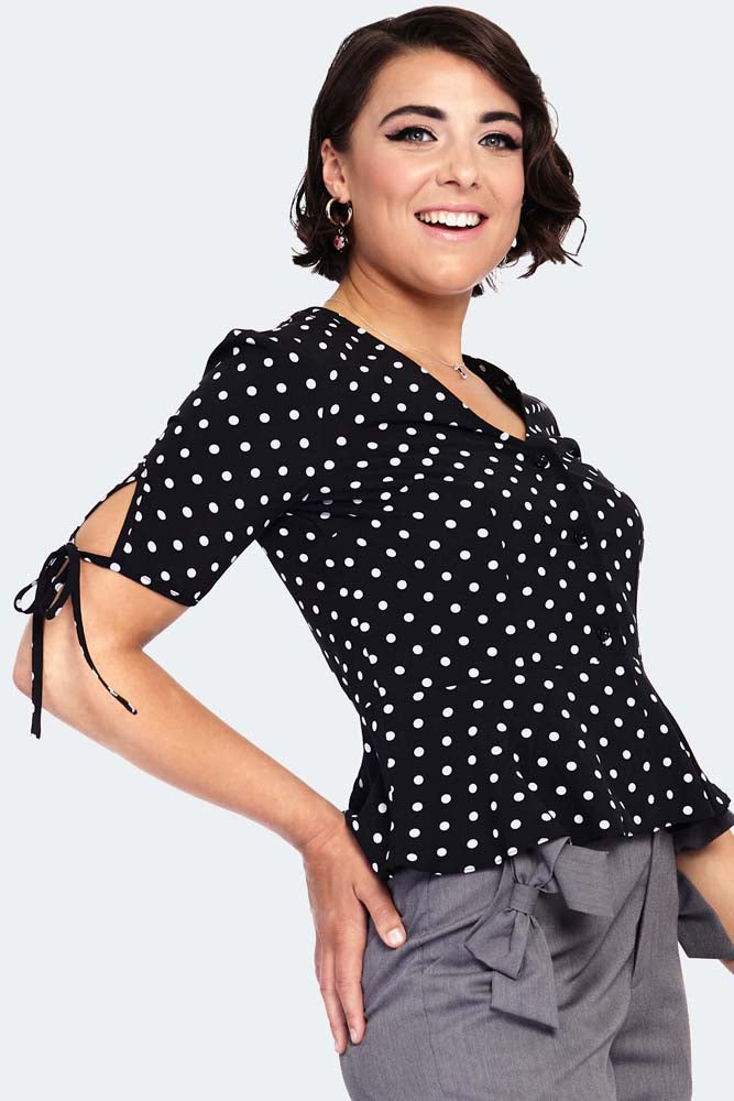 Voodoo Vixen – Alice Zwarte Polka Dot Blouse