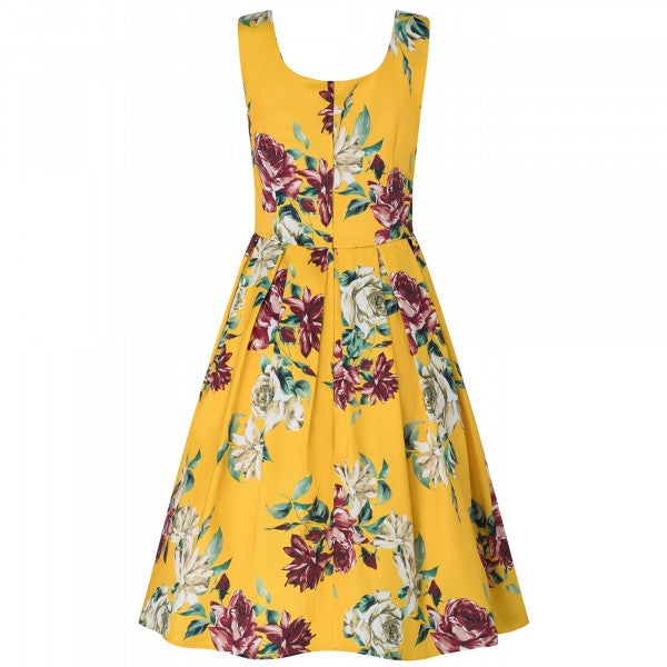 Dolly & Dotty - Amanda 50s inspired Yellow Rose Print Dress