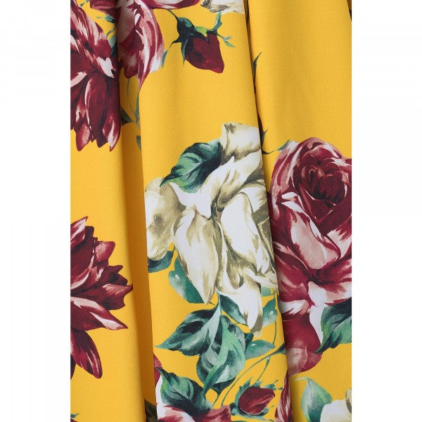 Dolly & Dotty - Amanda 50s inspired Yellow Rose Print Dress