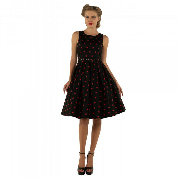 Dolly & Dotty - Annie Retro Polka Dot Dress in schwarz / rot