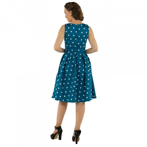 Dolly & Dotty - Annie Retro Polka Dot Jurk in petrol / wit