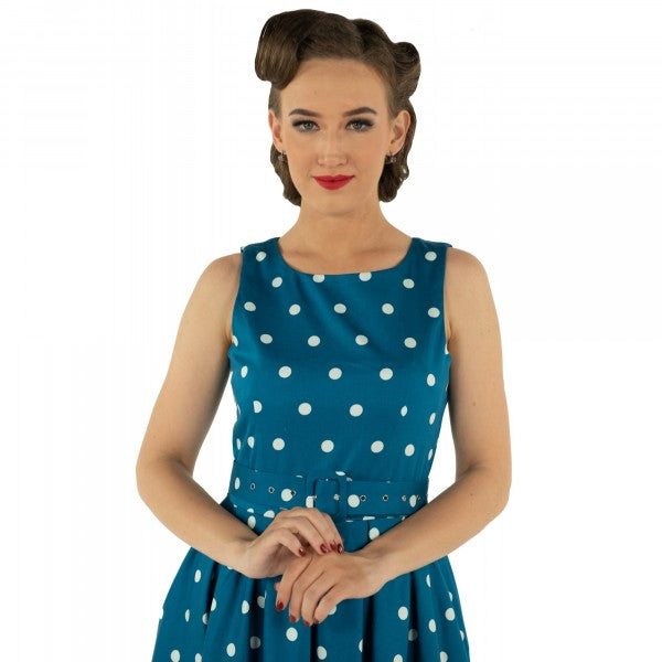 Dolly & Dotty - Annie Retro Polka Dot Dress in petrol / white