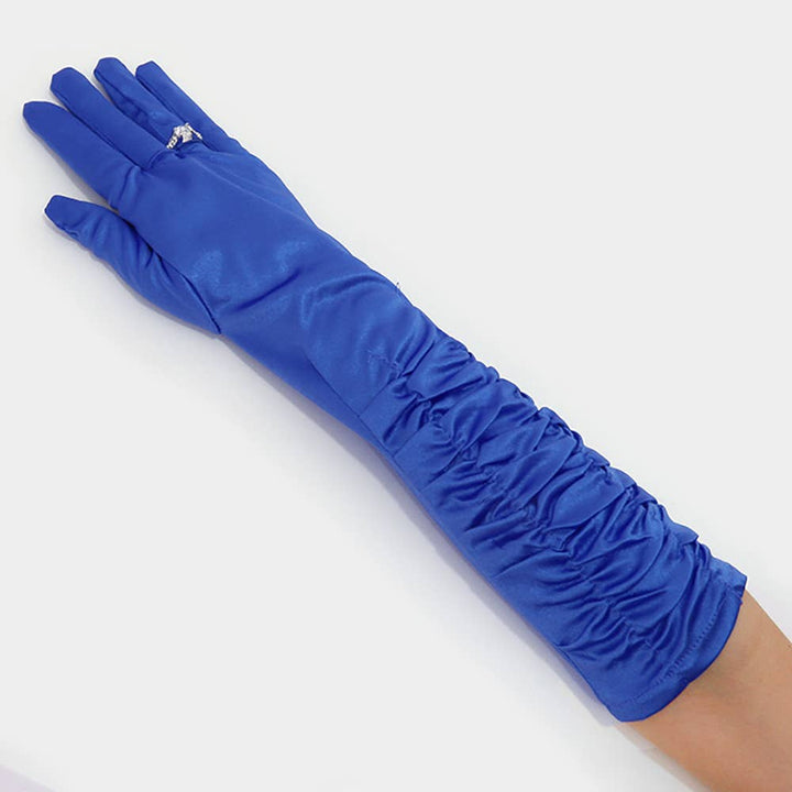 Lange geraffte Satin-Handschuhe royal blau