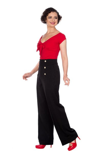 Banned Retro - Adventures Ahead Button Trouser in zwart