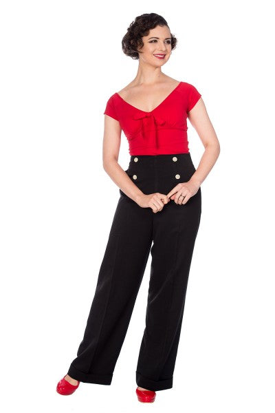 Banned Retro - Adventures Ahead Button Trouser in zwart