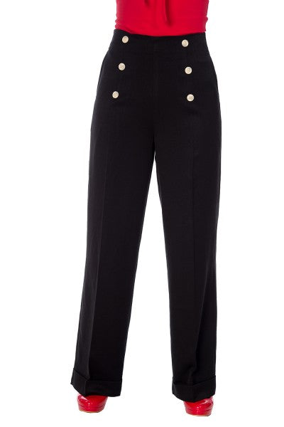 Banned Retro - Adventures Ahead Button Trouser in zwart