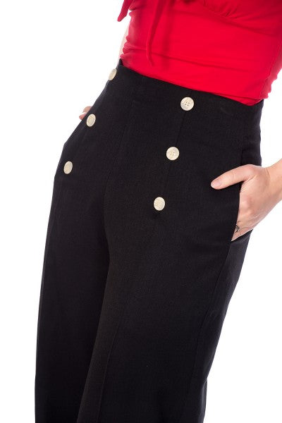 Banned Retro - Adventures Ahead Button Trouser in black