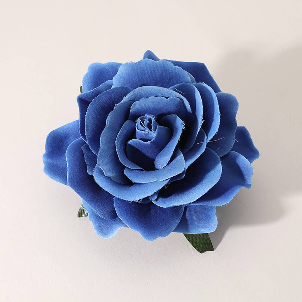 Haarclip, Haargummi, Brosche Rose blau