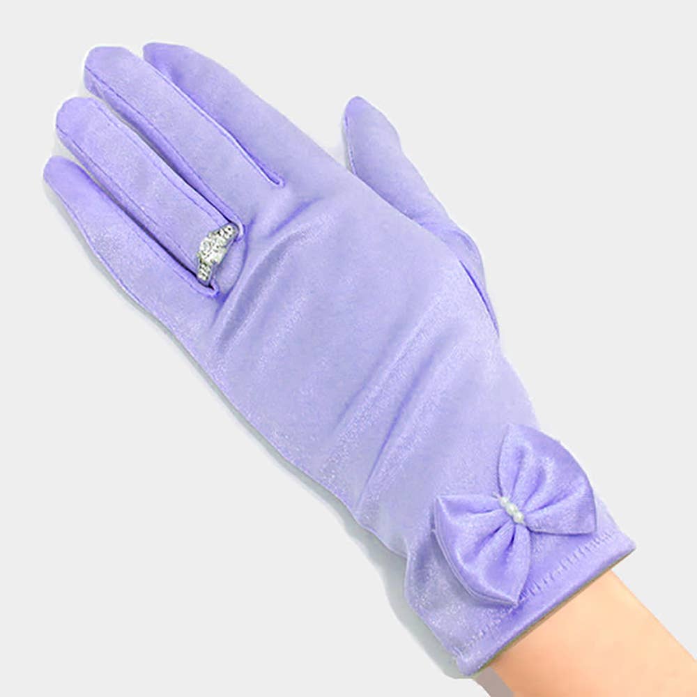 kurze Satin-Handschuhe mit Schleife flieder
