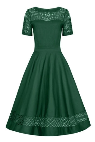 Dolly & Dotty - Tess Lace Embroidered Sleeved Dress in dark green