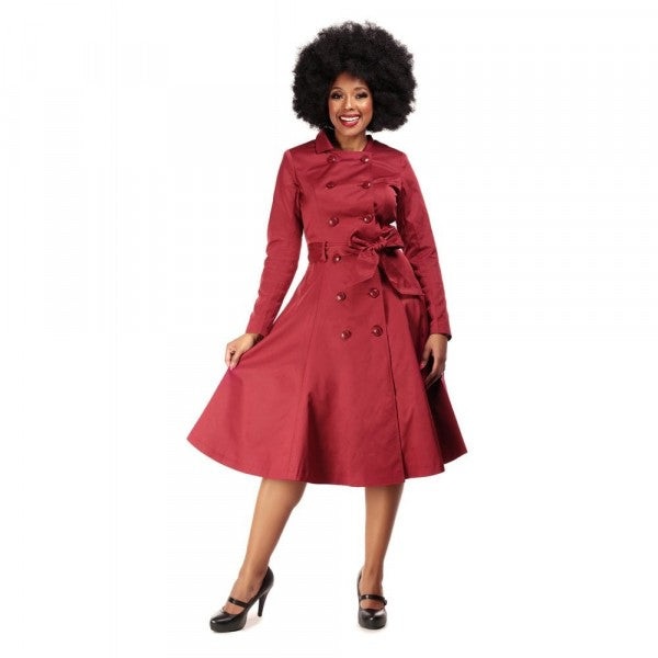 Collectif Womenswear - Korrina Swing Trench Coat in wine red