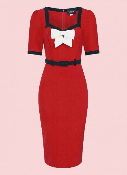 Collectif Damesmode - Sadie 50s Pencil Dress in rood