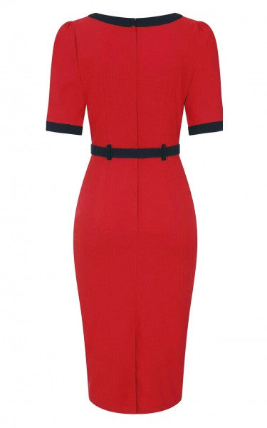 Collectif Damesmode - Sadie 50s Pencil Dress in rood