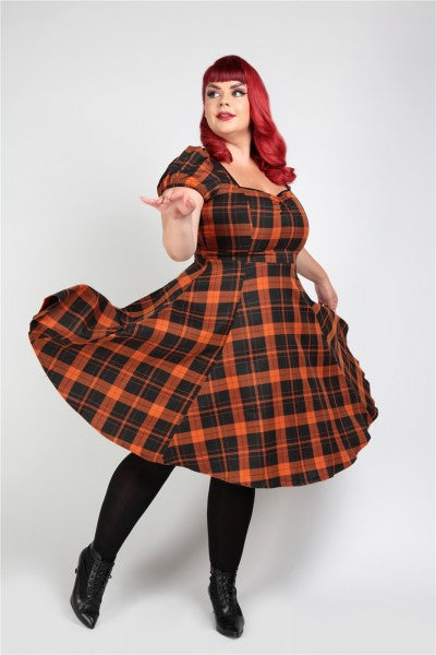 Collectif Womenswear - Mimi Pumpkin Check Doll Dress