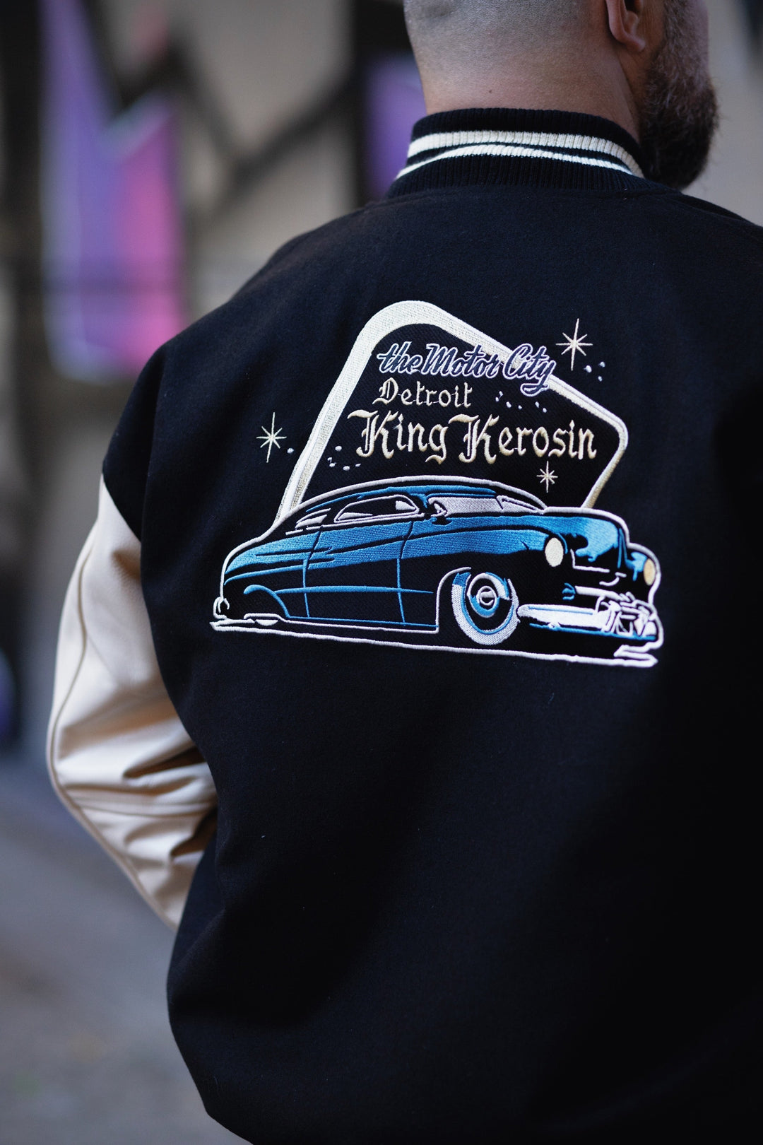 King Kerosin –  Winter Collegejacke "Detroit Greaser" ecru