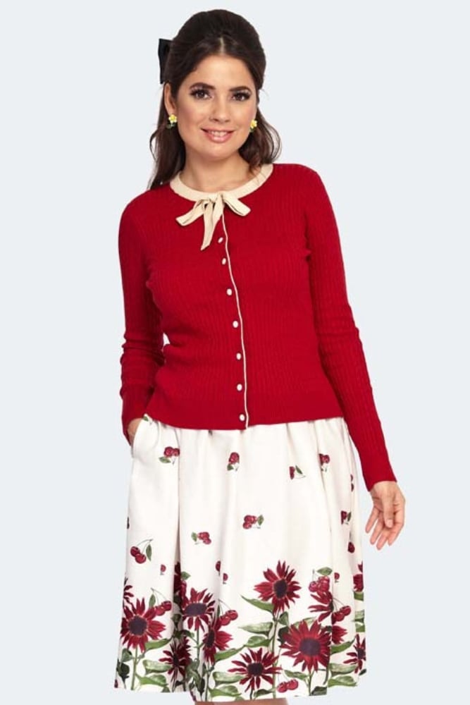 Voodoo Vixen – Contrast Piping Front Bow Cardigan