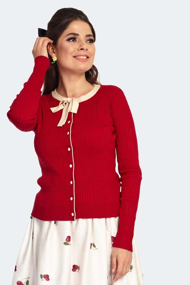 Voodoo Vixen – Contrast Piping Front Bow Cardigan