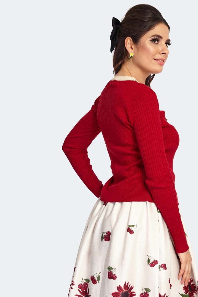 Voodoo Vixen – Contrast Piping Front Bow Cardigan