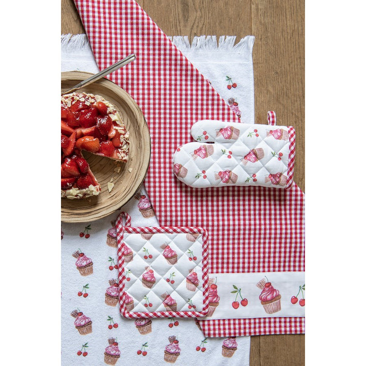 Clayre & Eef - Cupcakes Keukenhanddoek 50 x 70cm rood wit