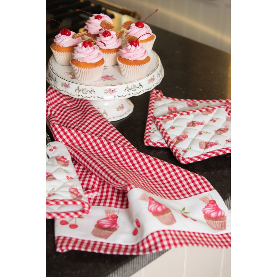 Clayre & Eef - Cupcakes Geschirrtuch 50 x 70cm rot weiß