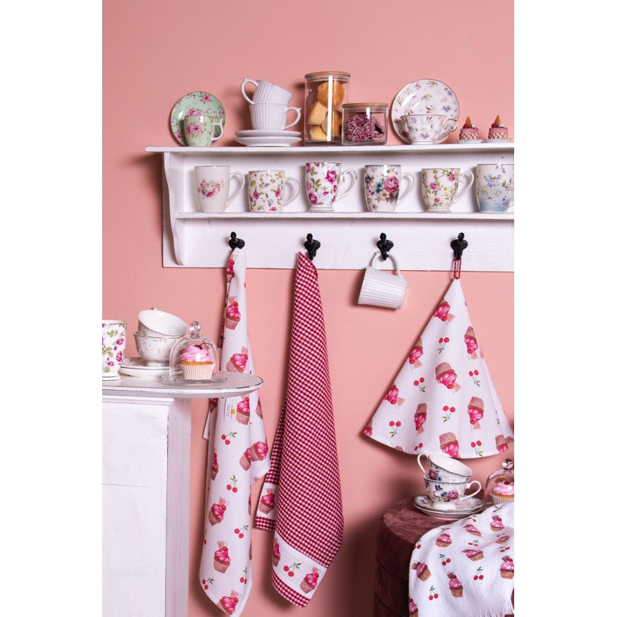 Clayre & Eef - Cupcakes Tea Towel 50 x 70cm red white