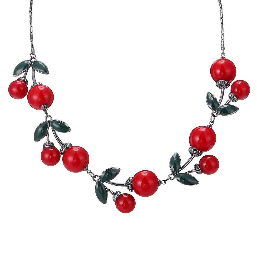 Merve Cherry Necklace in Red