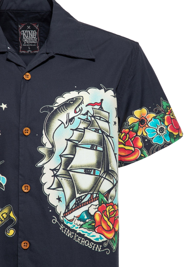 King Kerosin - Camisa hawaiana «Homeward Bound» negra