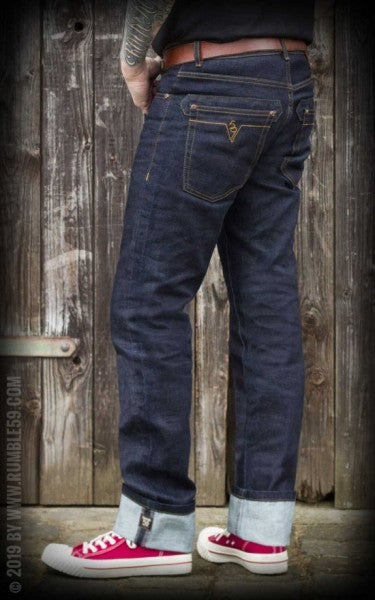 Rumble59 - Raw Denim - Blauwe Brandende Zwarttop