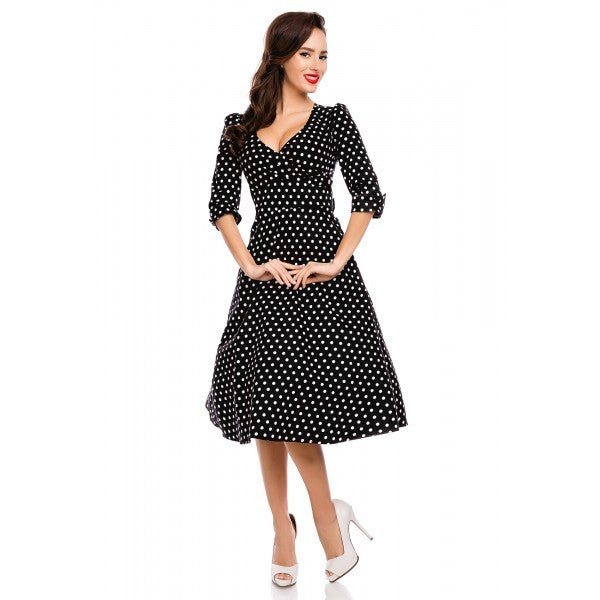 Dolly & Dotty - Katherine Stijlvolle 50s Retro Swing Jurk in Zwart Met Stippen