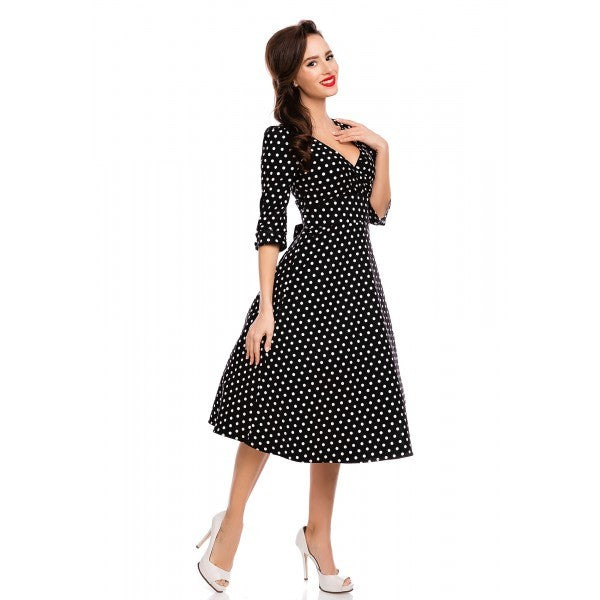 Dolly & Dotty - Katherine Stijlvolle 50s Retro Swing Jurk in Zwart Met Stippen