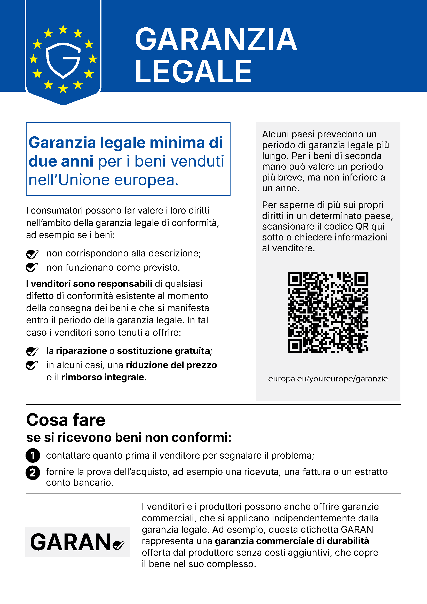 Avviso ufficiale UE sulla garanzia legale