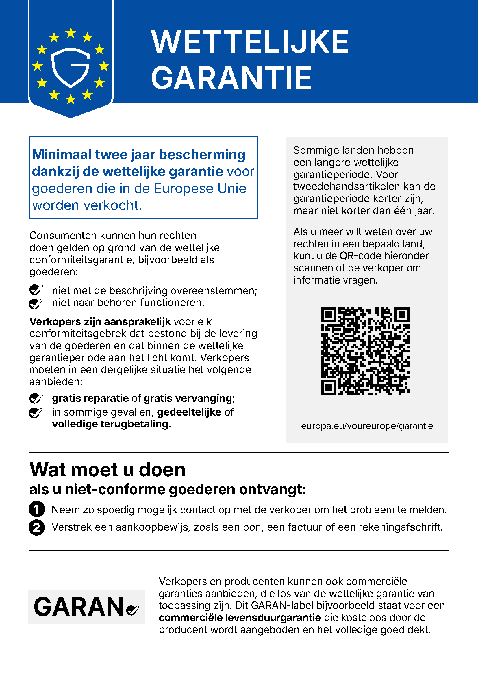 Officiële EU-kennisgeving wettelijke garantie